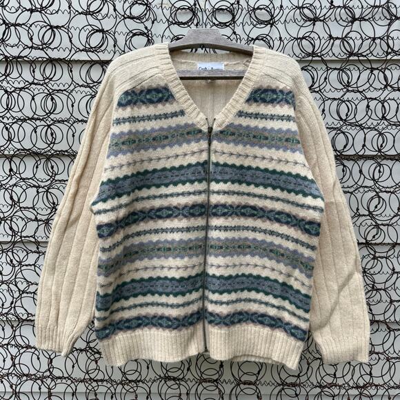 Vintage Croft and Barrow Wool Knit Zip Up Fair Isle Gorpcore Cardigan Sweater XL - Picture 1 of 10